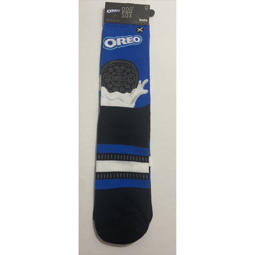 Odd Sox Oreo Cookies Crew Socks Mens Blue Black White Knit Size 8-12 NWT